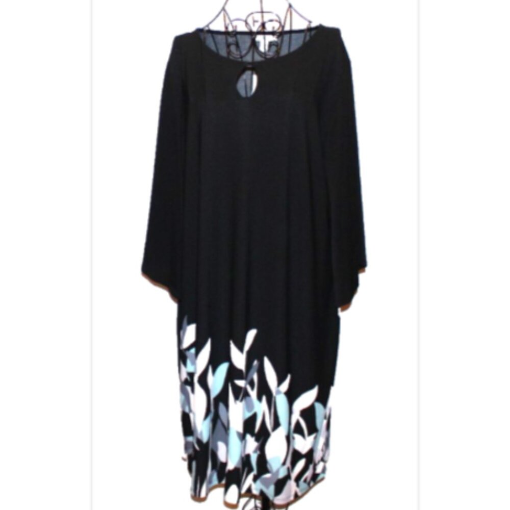Dana Buchman Black Midi Dress with Leaf Print Hem – Size XXL – New with Tags